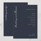 Elegant Navy Wedding Ceremony Program Programmakaart (Voorkant / Achterkant)