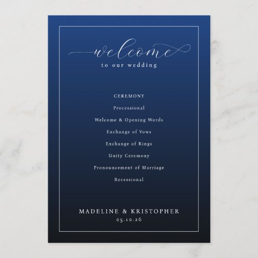 Elegant Navy Wedding Ceremony Program Programmakaart (Voorkant)