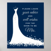 Elegant Navy Wedding Gown Vrijgezellenfeest Advice Poster (Voorkant)