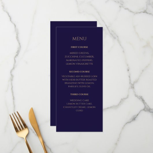 Elegant Navy wedding Menu (Voorkant / Achterkant in situ)