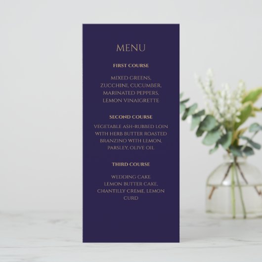 Elegant Navy wedding Menu (Staand voorkant)