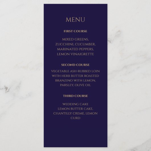 Elegant Navy wedding Menu (Voorkant)