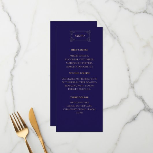 Elegant Navy wedding Menu (Voorkant / Achterkant in situ)