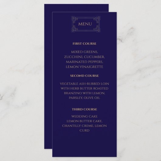 Elegant Navy wedding Menu (Voorkant / Achterkant)