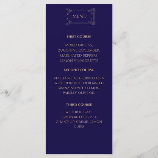 Elegant Navy wedding Menu (Voorkant)