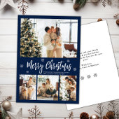 Elegant Navy White 4 Photo Collage Kerstmis Feestdagenkaart