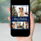 Elegant Navy White 4 Photo Collage Kerstmis Feestdagenkaart