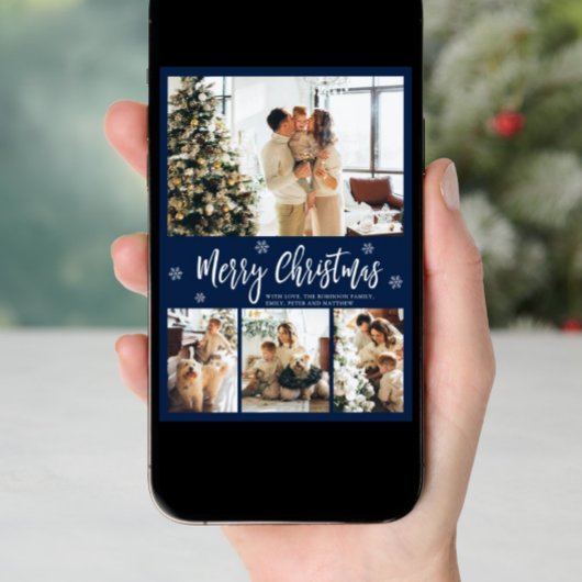 Elegant Navy White 4 Photo Collage Kerstmis Feestdagenkaart