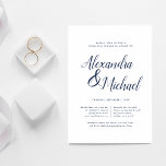 Elegant Navy & White Calligraphy Rehearsal Dinner Kaart<br><div class="desc">Eenvoudig en chic in klassiek blauw en wit marineslein,  onze uitnodiging voor een repetitief diner uit Beekman bevat elegant kalligrafiescript en ruimte voor zowel je ceremonierepetitie als feestelijke details.</div>