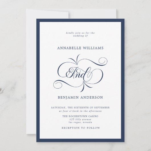 Elegant Navy & White Classic Wedding Kaart (Voorkant)