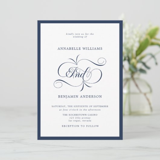 Elegant Navy & White Classic Wedding Kaart (Staand voorkant)