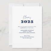 Elegant Navy White Foto Lijst 2025 Afstuderen Aankondiging (Achterkant)