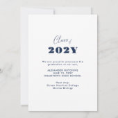 Elegant Navy White Foto Lijst 2025 Afstuderen Aankondiging (Achterkant)