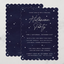 Elegant Navy + White Magical Stars Halloween Party Kaart
