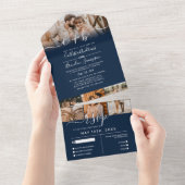 Elegant Navy White Photo Monogram Weddenschap RSVP All In One Uitnodiging (Afscheurbaar)