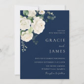 Elegant Navy & White Roses All Seasons Wedding Kaart (Voorkant)
