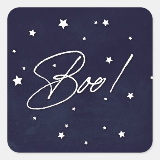 Elegant Navy+White Scattered Stars Boo! Halloween Vierkante Sticker (Voorkant)