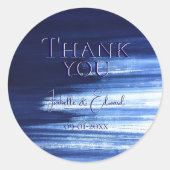 Elegant Navy & White Waterverf Paint Strokes Ronde Sticker (Voorkant)