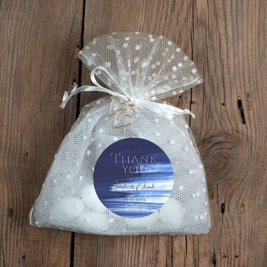 Elegant Navy & White Waterverf Paint Strokes Ronde Sticker