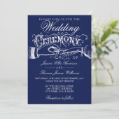 Elegant Navy & White Wedding Ceremony Invitations Kaart (Staand voorkant)