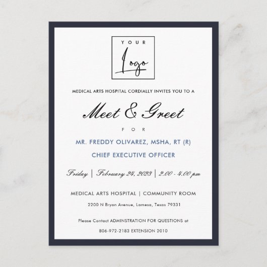 Elegant Navy White Your Logo Workshop Event Dinner Briefkaart (Voorkant)