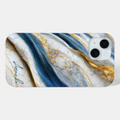 Elegant Navy Wit Gouden Aders Marmer Monogram Case-Mate iPhone Case (Achterkant (horizontaal))