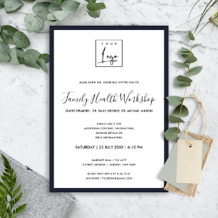 ELEGANT NAVY WIT LOGO WORKSHOP EVENEMENT DINER KAART