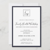 ELEGANT NAVY WIT LOGO WORKSHOP EVENEMENT DINER KAART (Voorkant)