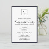 ELEGANT NAVY WIT LOGO WORKSHOP EVENEMENT DINER KAART (Staand voorkant)
