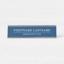 Elegant Navy & Wit Naam Titel Eenvoudige Lijn  Bureau Naambordje