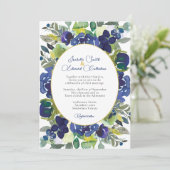 Elegant Navy Wit Waterverf Roos Bloemenbruiloft Kaart (Staand voorkant)