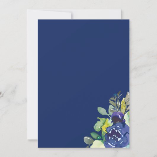 Elegant Navy Wit Waterverf Roos Bloemenbruiloft Kaart (Achterkant)