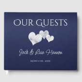 Elegant Navy With Hearts Guest Book Gastenboek (Voorkant)