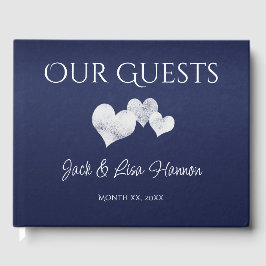 Elegant Navy With Hearts Guest Book Gastenboek