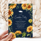 Elegant Navy & Yellow Sunflower Afstuderen Kaart
