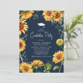 Elegant Navy & Yellow Sunflower Afstuderen Kaart (Staand voorkant)