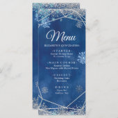 Elegant Navy Zilver Kerstmis Sneeuwvlok XV Años Menu (Voorkant / Achterkant)