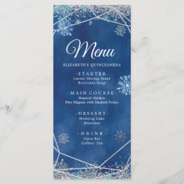Elegant Navy Zilver Kerstmis Sneeuwvlok XV Años Menu