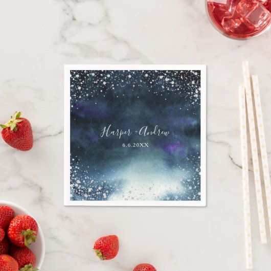 Elegant Navy Zilveren Glitter Bruiloft Servet (Insitu)