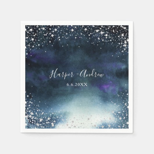 Elegant Navy Zilveren Glitter Bruiloft Servet (Voorkant)