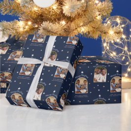 Elegant Navyblauw 2 Foto Boog Modern Kerstmis Cadeaupapier