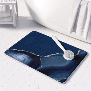 Elegant Navyblauw Agaat Zilver Glitter Badmat