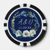 Elegant Navyblauw Bloemendroom Bruiloftsmonogram Poker Chips (Voorkant)