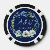 Elegant Navyblauw Bloemendroom Bruiloftsmonogram Poker Chips (Achterkant)