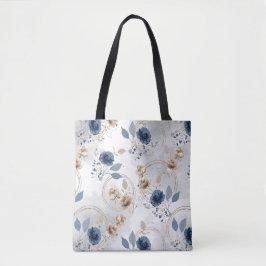 Elegant Navyblauw en Beige Bloemenschildering in W Tote Bag