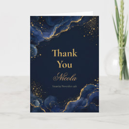 Elegant Navyblauw en Goud Alcoholinkt Bedankkaart
