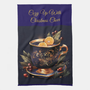 Elegant Navyblauw en Goud Kerst Theedoek