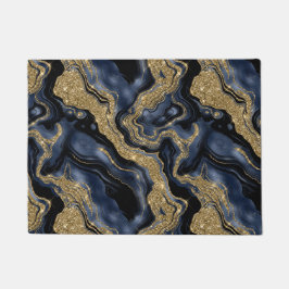 Elegant Navyblauw en Gouden Glitter Agate Patroon Deurmat