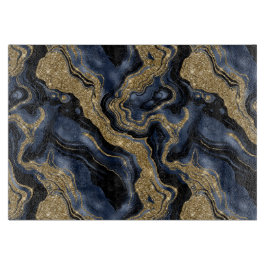 Elegant Navyblauw en Gouden Glitter Agate Patroon Snijplank
