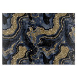 Elegant Navyblauw en Gouden Glitter Agate Patroon Snijplank